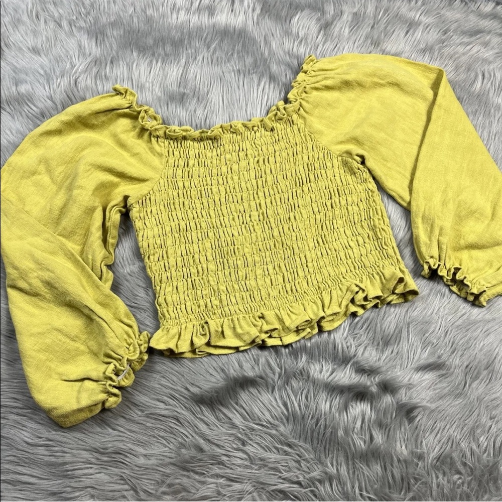 Samantha Pleet Daisy Blouse Smocked Linen Size Large